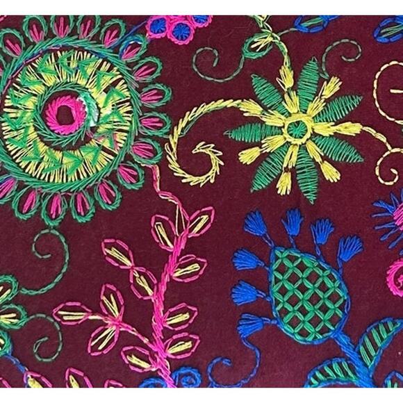 Boho Burgundy Embroidered Crossbody Bag 8x6x0 Envelope Zip Top Festival Vegan - Picture 5 of 5